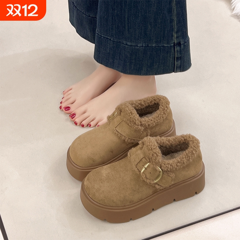 复古英伦风法式厚底增高勃肯单鞋女2025新款秋冬季加绒超火乐福鞋