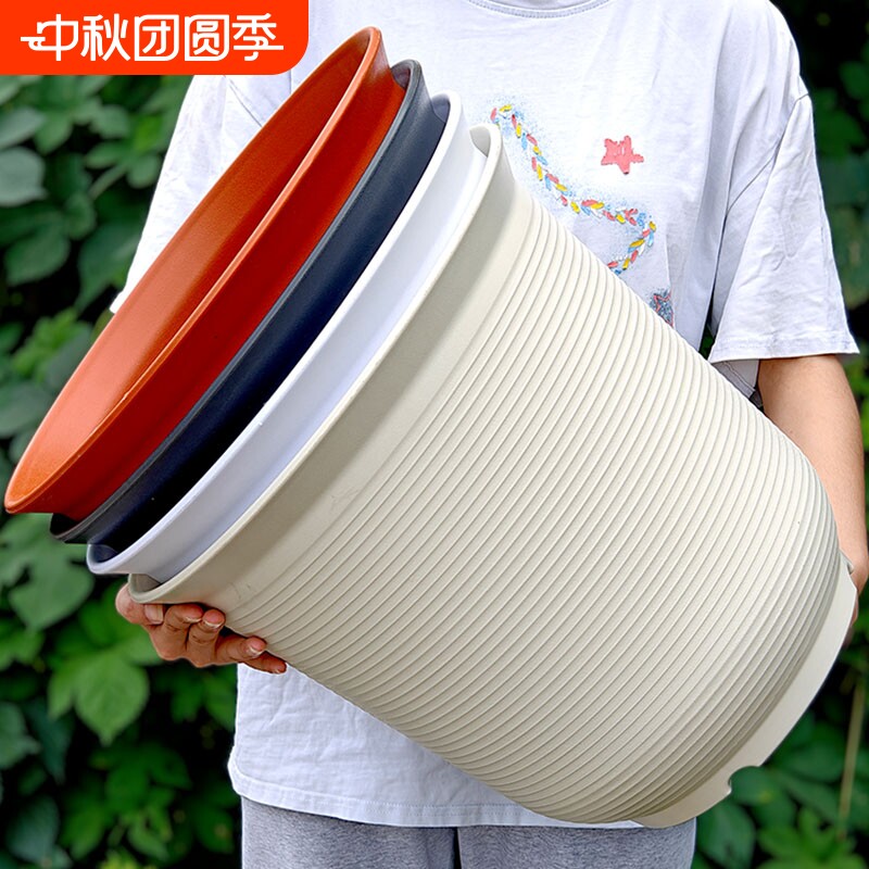 仿陶瓷加深加厚圆形高筒塑料花盆图片