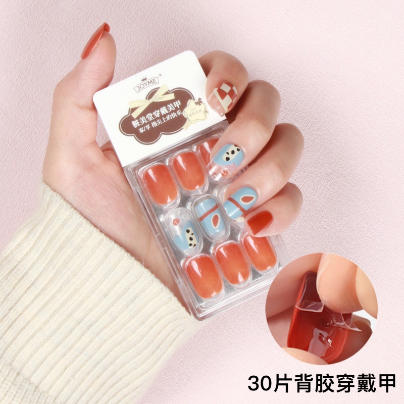 大吉大利穿戴甲棋盘格方头美甲甲