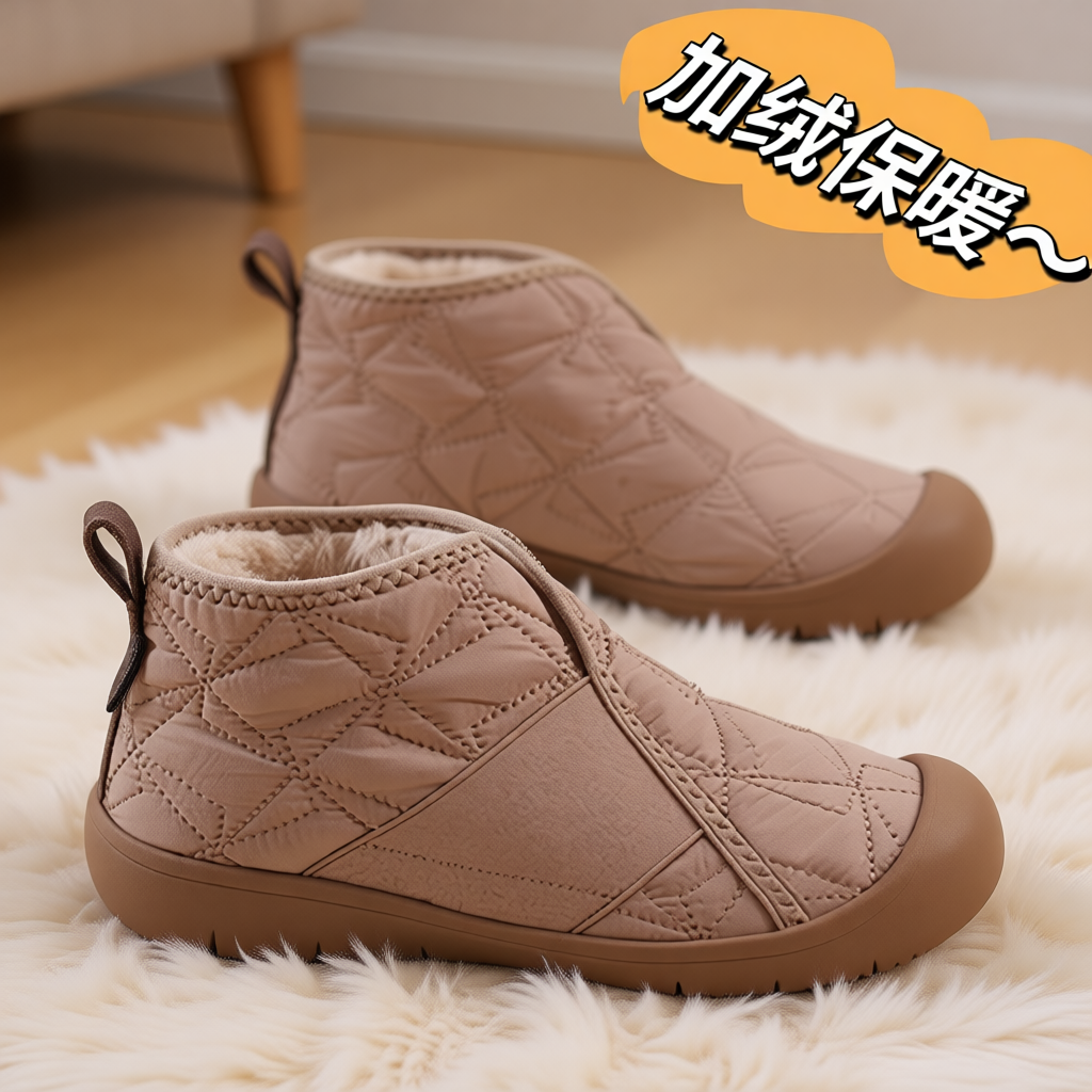 2025冬季新款雪地靴老北京棉鞋女加绒加厚防滑一脚蹬保暖棉靴防水