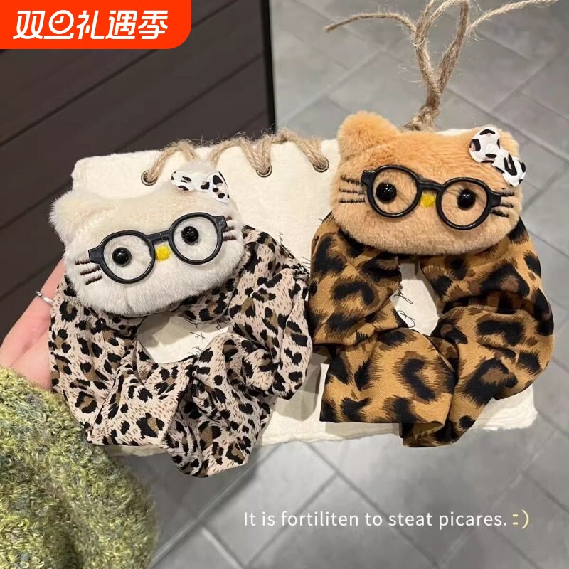 ins辣妹眼镜kt豹纹系发圈爆款百搭波点秋冬慵懒风小众发饰大肠圈