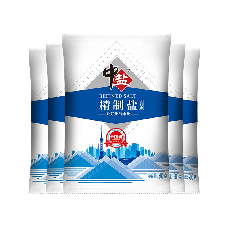 中盐未加碘精制盐食用盐家用无碘海盐精选图片