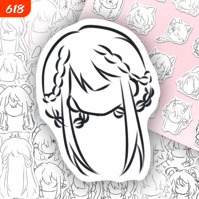 女生oc发型贴纸Q版人物绘画教程参考模板手账素材DIY装饰笔记贴画