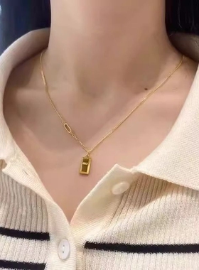 暴富小金条项链女小金砖吊坠仿金店同款沙金方块轻奢小红书钛钢