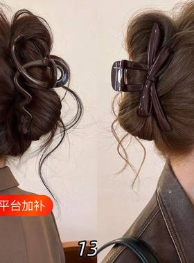 组合抓夹复古色蝴蝶结飘带高级感夹盘发夹波浪发抓女后脑勺鲨鱼夹