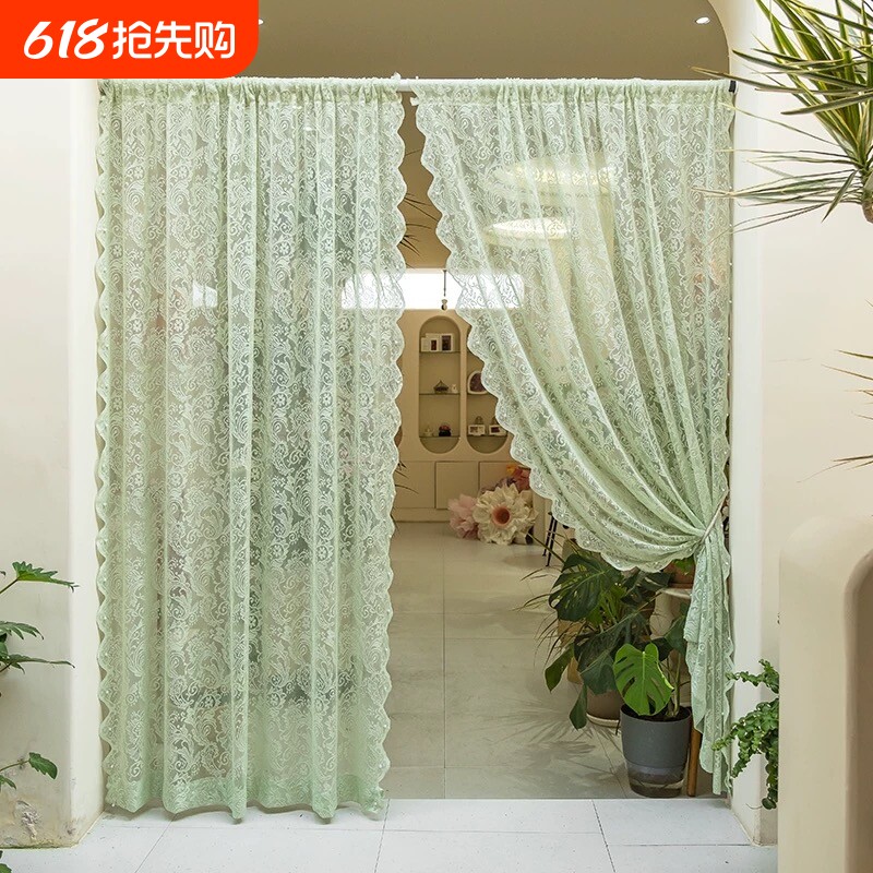免打孔魔术贴窗帘白色纱帘蕾丝绣花纱韩式卧室飘窗隔断法式遮光