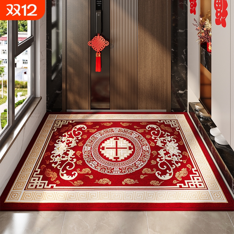 新中式红色入户地垫防滑脚垫