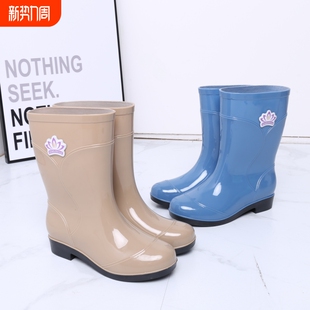 子女加绒保暖防水雨靴防滑半筒水靴女胶鞋 喆星雨鞋 女中筒女士水鞋