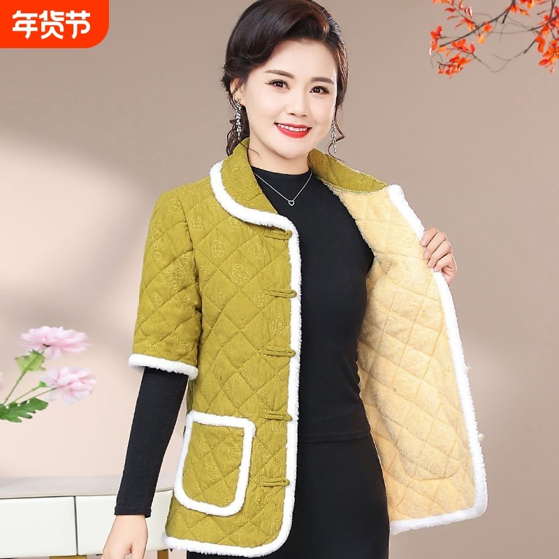 妈妈棉马甲女冬季加绒加厚短袖棉衣外穿中老年人半袖棉袄护肩马夹