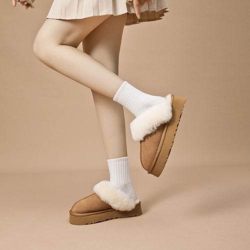 ZBB厚底包头拖保暖拖鞋牛皮羊毛