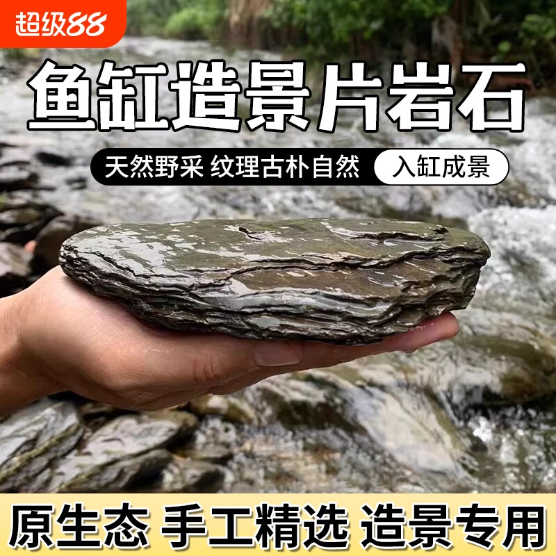 天然溪流片石乌龟绿片岩岩石假山鱼缸石头造景石原生石大块生态