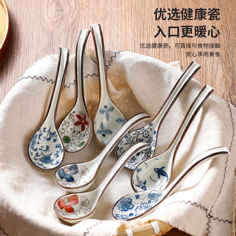 新款创意青花陶瓷勺长柄勺家用调羹汤匙日式喝汤勺高颜值