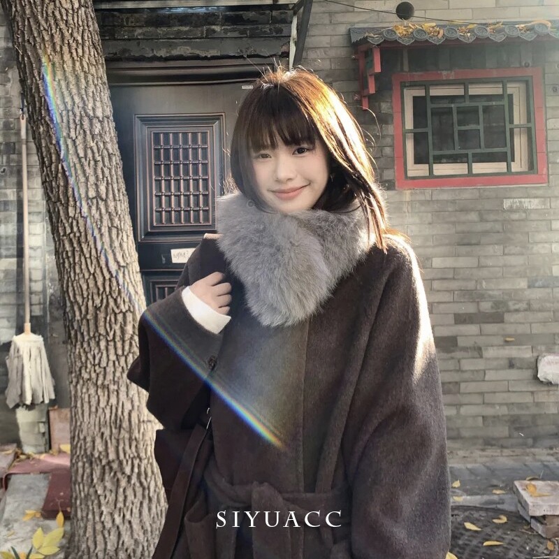 气质灰色仿狐狸毛毛绒围巾女冬季保暖加厚毛领围脖高级感披肩磁吸