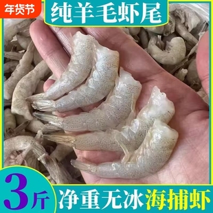 小白虾尾羊毛去头虾虾野生冻无冰新鲜去头小海虾生鲜海鲜一斤冷冻