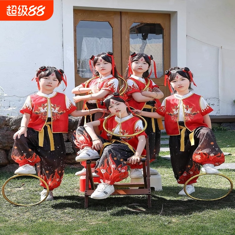 哪咤同款儿童服装小孩cos小哪吒套装舞蹈表演服幼儿园六一演出服