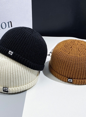 针织帽子男士女秋冬雅痞包头西瓜帽瓜皮帽冷帽毛线帽地主白色黑色