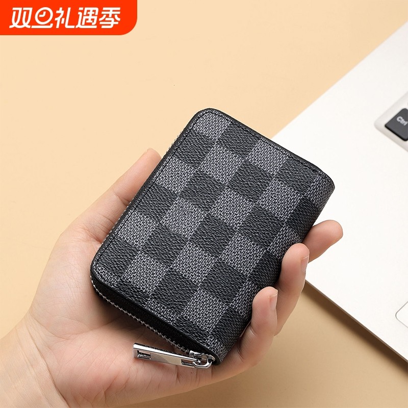 欧美2025新款卡包男女格纹零钱包轻奢大容量多卡位驾驶证拉链卡包