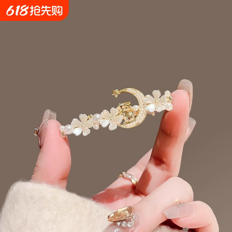 珍珠发夹女月兔花朵可爱少女侧边夹气质刘海夹鸭嘴夹子发卡配饰