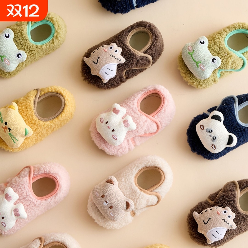 秋冬宝宝地板袜儿童加绒加厚防滑厚底居家室内婴儿学步爬爬垫袜套