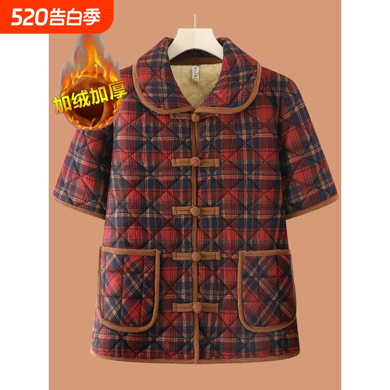 中老年妈妈秋冬装半袖棉服马甲奶奶加绒加厚坎肩马夹中袖棉袄外套