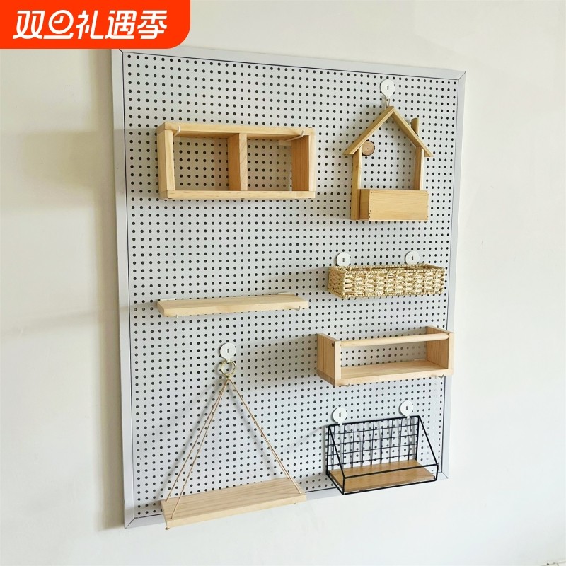 铁皮专用洞洞板配件金属圆孔通用挂件实木挂钩墙面玄关置物架隔板