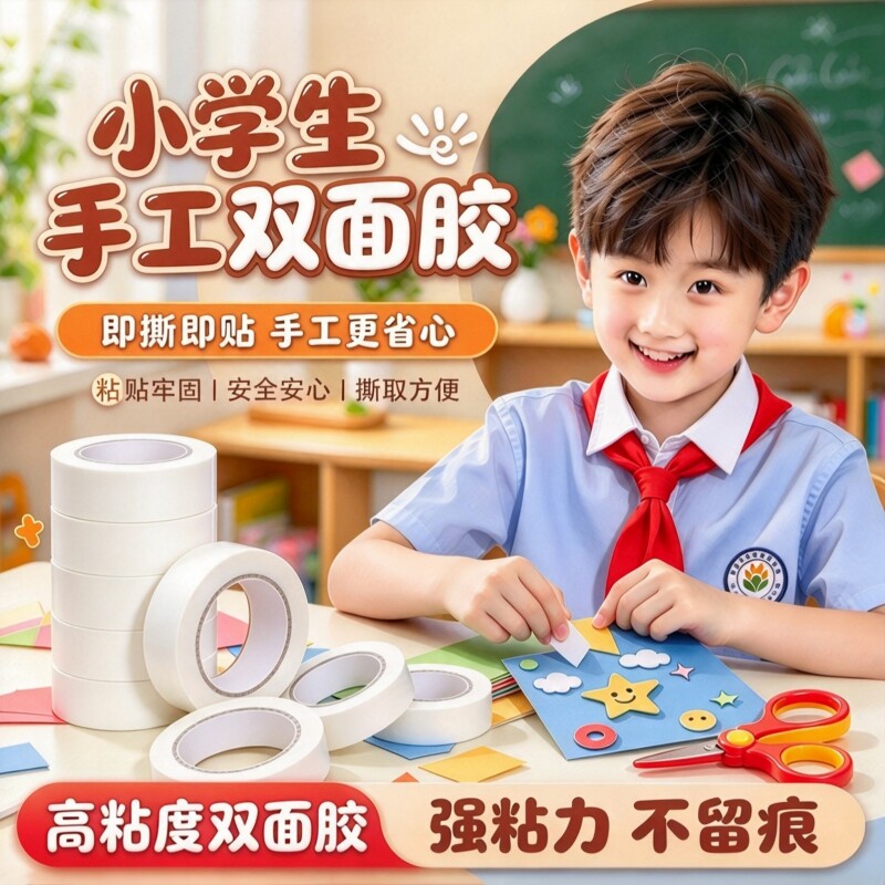 透明双面胶高粘度强力固定不留痕儿童手工两面双面胶棉纸双面宽胶带学生用diy手撕超薄透明批发文具办公用品