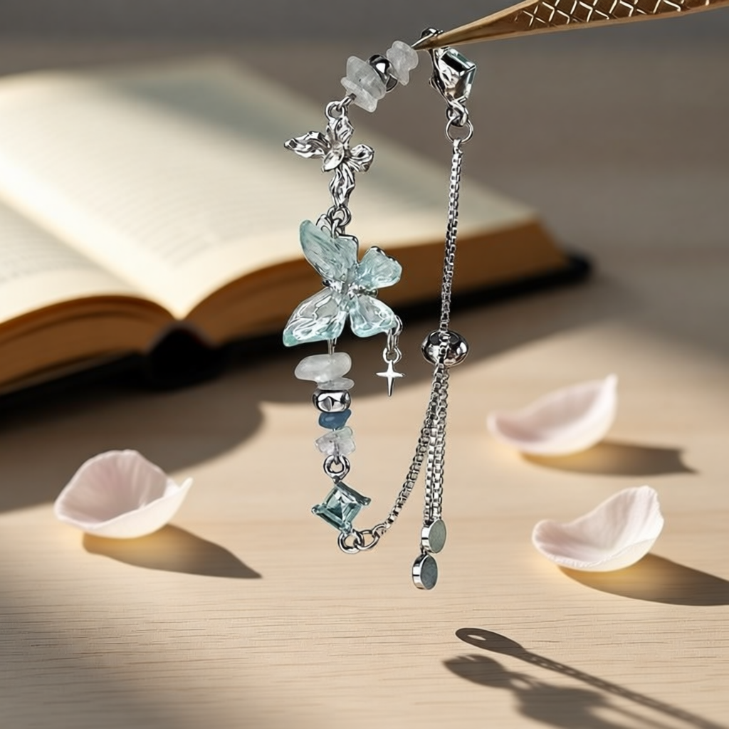 「冰川蝶语」清冷感蓝色蝴蝶手链新款精致韩系设计感百搭手饰