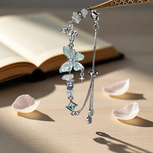 「冰川蝶语」清冷感蓝色蝴蝶手链新款精致韩系设计感百搭手饰