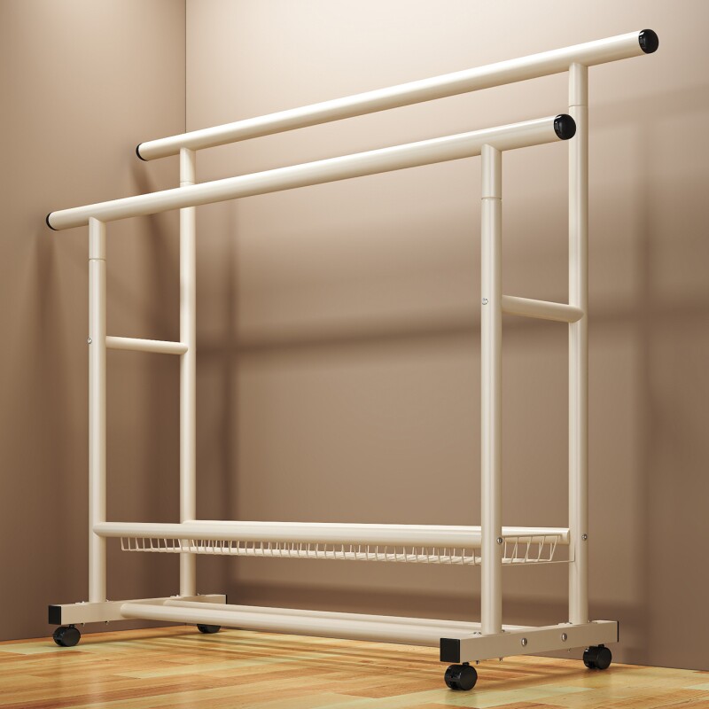 简易晾衣架室内落地阳台加粗晒衣杆卧室双杆挂衣服架可移动衣帽架