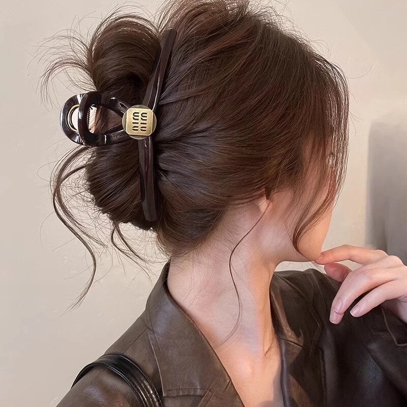 简约金标抓夹鲨鱼夹女高级感2026新款大号发量多气质后脑勺盘发夹