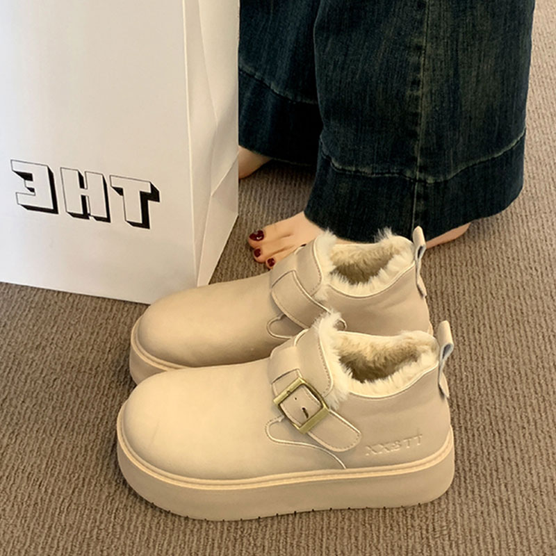 厚底勃肯鞋女加绒保暖雪地靴2025新款秋冬乐福鞋一脚蹬毛毛棉鞋子
