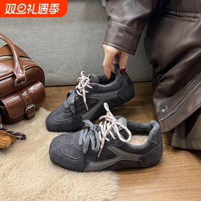 内增高6cm复古真皮德训鞋女2025秋冬新款加绒休闲鞋保暖博肯棉鞋