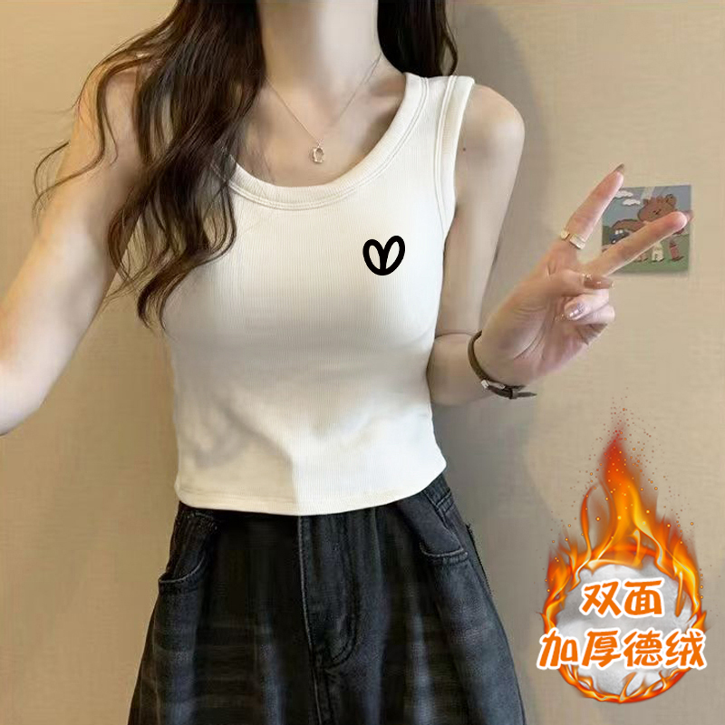 德绒磨毛吊带背心女内搭秋冬加绒加厚保暖打底衫无袖时尚显瘦上衣