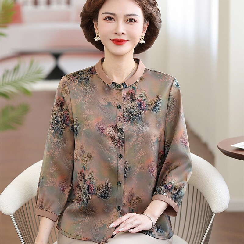 妈妈夏装七分袖国风衬衫女春秋款图片