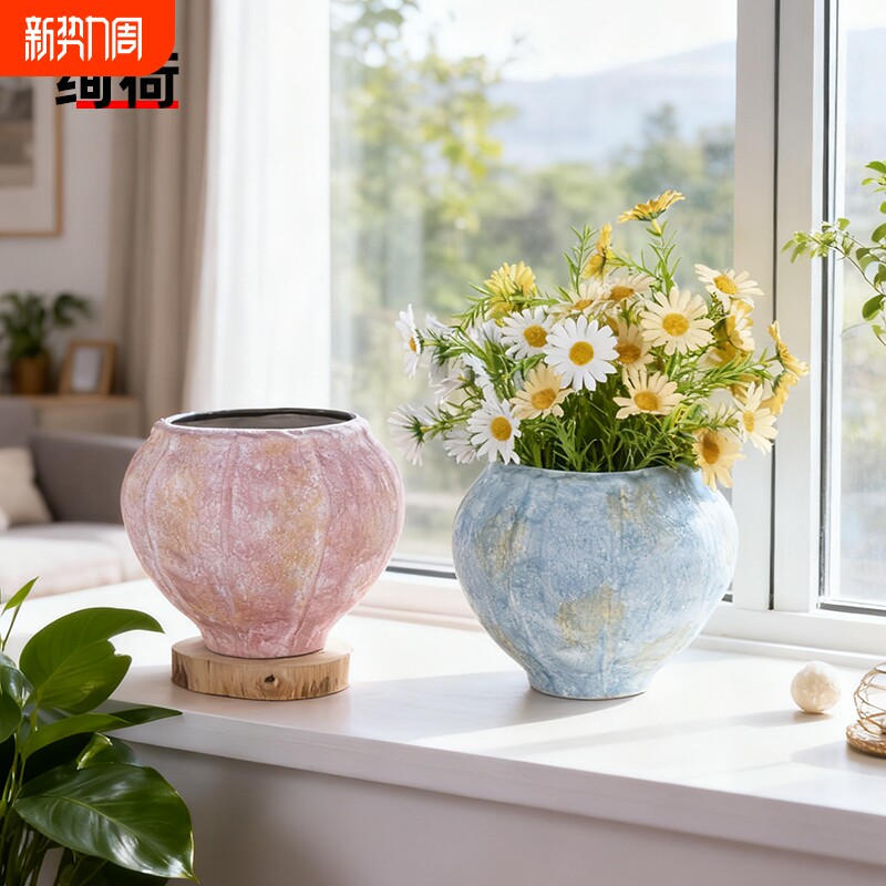 高颜值新款景德镇手工油画花瓶高级感新中式插花家居客厅书房摆件