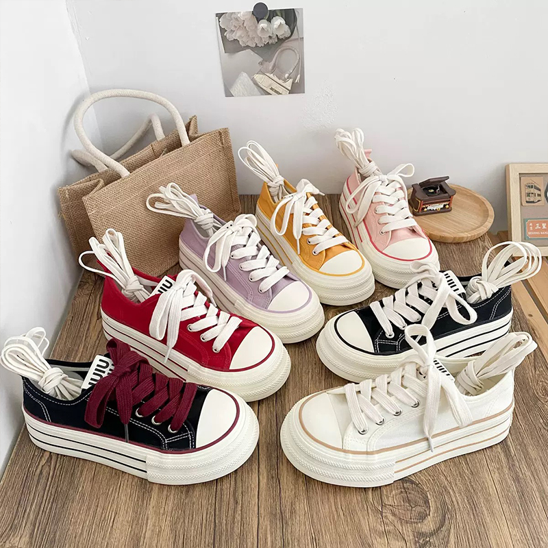 厚底增高学生透气帆布鞋女2025春秋新款松糕底休闲百搭小白鞋板鞋