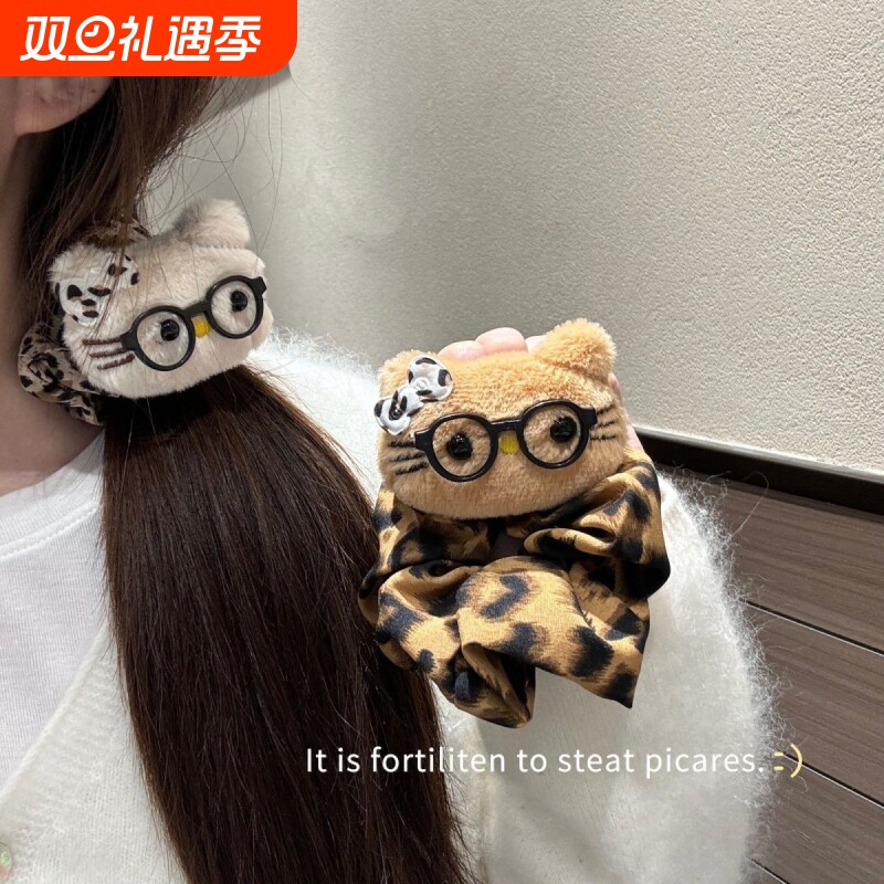 ins辣妹眼镜kt豹纹系发圈爆款百搭波点秋冬慵懒风小众发饰大肠圈