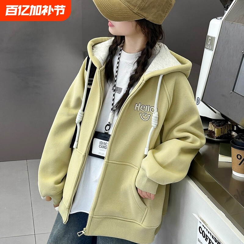 女童外套加绒秋冬2026新款儿童洋气时髦女大童冬装加厚上衣潮韩范