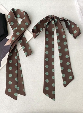 复古咖色波点丝巾长条韩国ins细窄飘带辣妹绑包小领巾女发带冬季