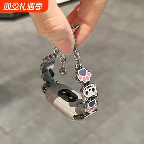 小黑猫适用小米手环10表带新款9/8金属不锈钢猫爪弯片链式10陶瓷版腕带通用NFC夏季智能运动手链手腕带黑色