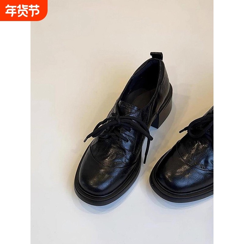 英伦风复古高跟系带乐福鞋女2025秋季新款通勤百搭粗跟小皮鞋单鞋,女鞋,深口单鞋,淘宝优惠券,粉丝福利购,淘宝优惠卷
