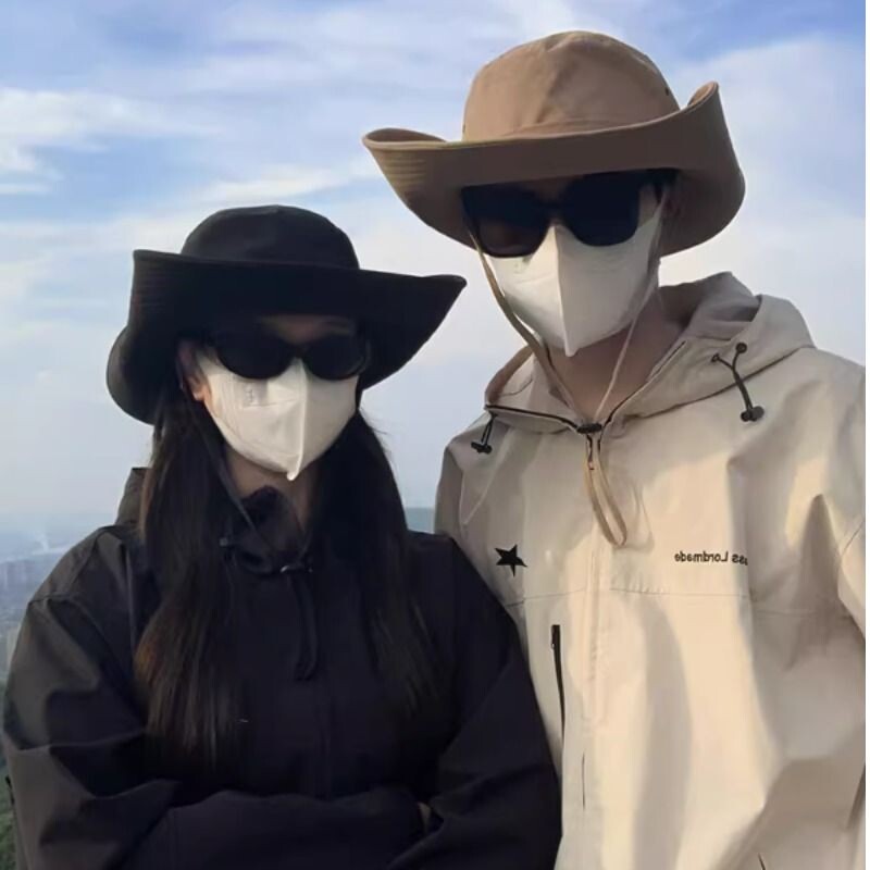 西部牛仔帽渔夫帽防晒帽女户外男遮阳帽子登山帽徒步大帽檐黑色