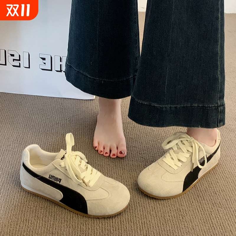 德训鞋女鞋2025春季新款平底跑步运动休闲鞋百搭小白鞋软底阿甘鞋