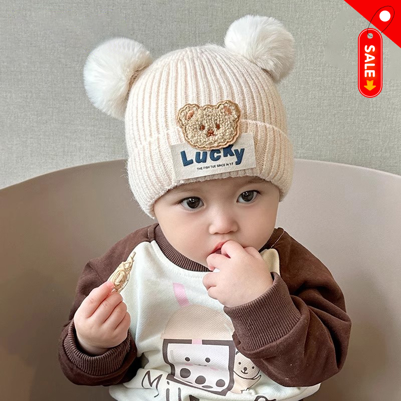 婴儿帽子秋冬款毛线帽新生儿宝宝针织帽婴幼儿冬季男女宝红色蓝色