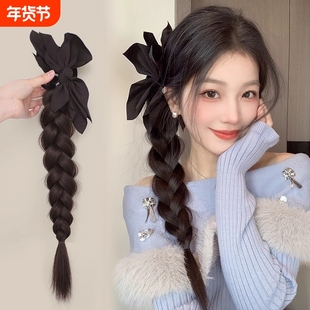 假发抓夹式马尾蝴蝶结拳击麻花辫侧扎高编发仿真真发增加发型发丝