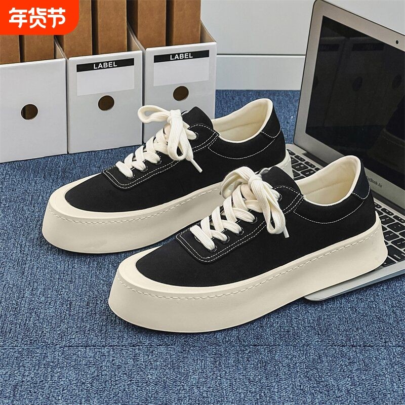 2025新款夏季透气韩版百搭运动休闲板鞋男日系简约厚底帆布鞋潮鞋