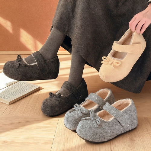 5CM内增高毛毛鞋女外穿秋冬季新款魔术贴玛丽珍棉鞋加绒勃肯鞋子