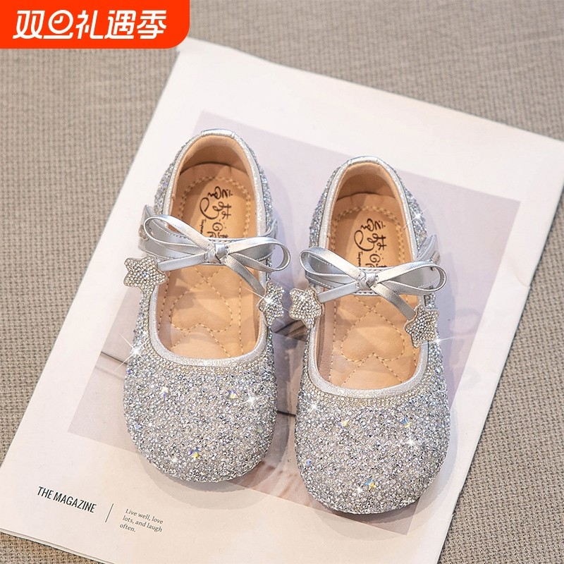 女童公主鞋2025春秋新款儿童鞋水晶鞋女孩小皮鞋宝宝艾莎鞋子单鞋
