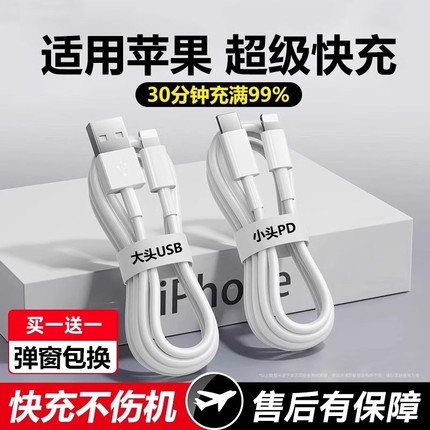 驯龙师 适用苹果iPhone16数据线14充电线器13手机15promax11车载USB加长2米XR冲电8plus短ipad闪充PD快充平板