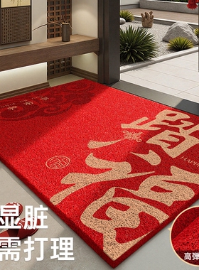 地垫入户门垫2026新款新年红色丝圈耐脏大门口脚踏垫门外玄关地毯